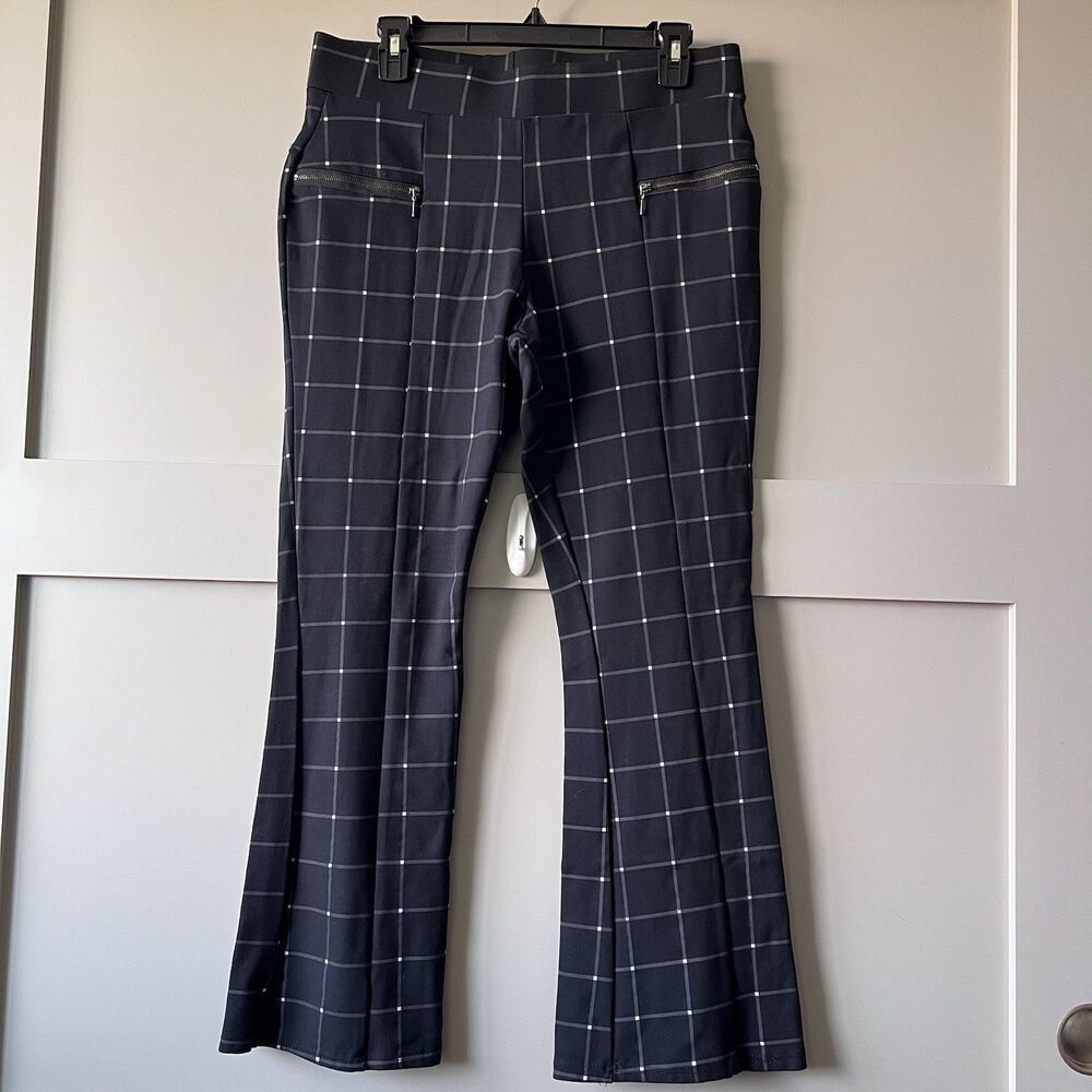 Lark + Grey Checkered Bootcut Pants Women Large Pull On Career Office Workwear - Picture 1 of 12